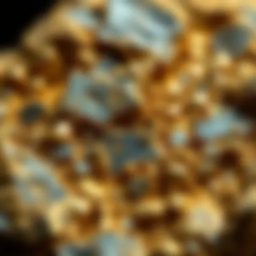 Close-up view of raw gold ore showcasing its unique texture and color variations