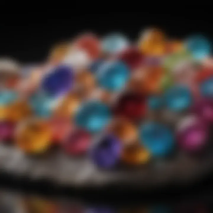 A stunning array of colorful gemstones displayed on a velvet background