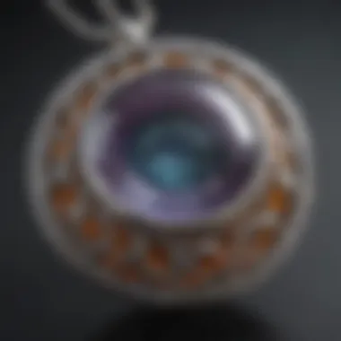 Close-up view of a meticulously crafted gemstone pendant highlighting its intricate details