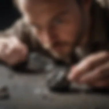 An expert examining meteorite authenticity with a magnifying glass