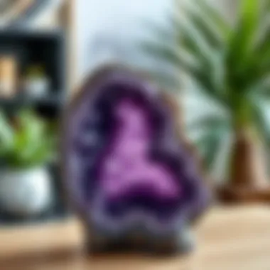 A beautiful amethyst geode displayed as home decor