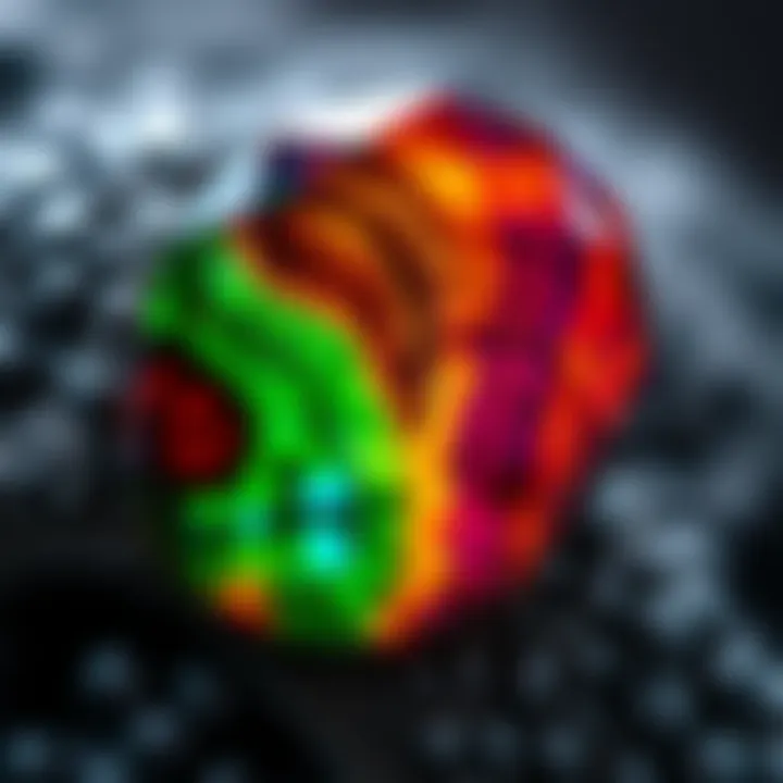 Vibrant Colors of Ammolite Close-up of vibrant ammolite gemstone showcasing its rich colors