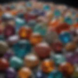 A close-up view of various gemstones showcasing their colors and textures