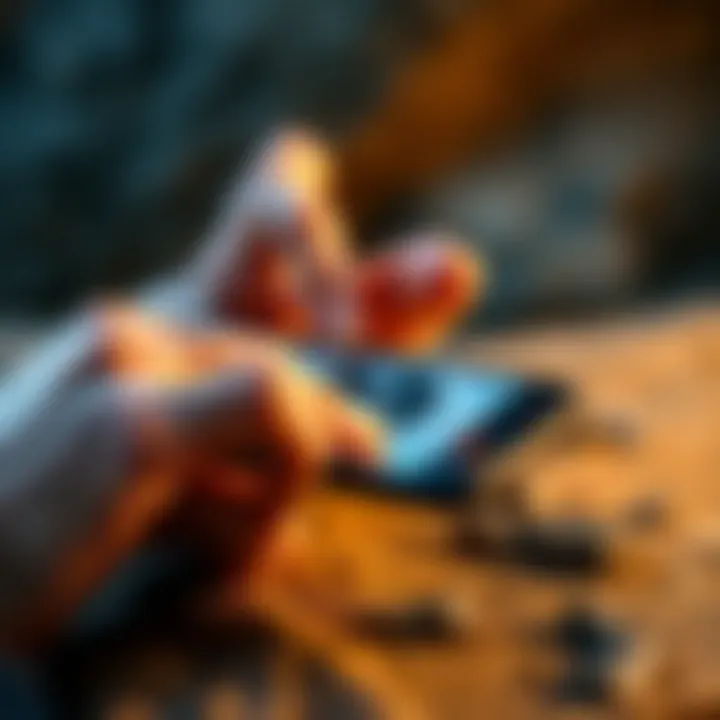 User applying a shungite sticker to a device