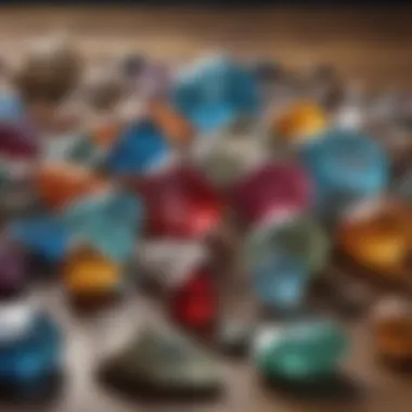 Vibrant Selection of Raw Gemstones A vibrant selection of raw gemstones arranged artistically on a wooden table