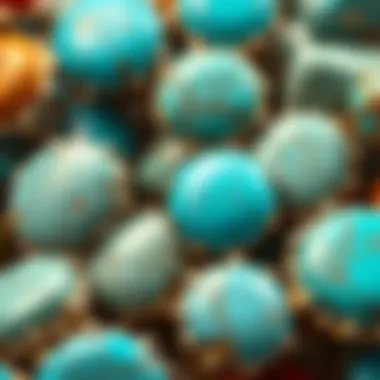 Close-up view of various turquoise stones showcasing their color variations