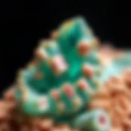 A close-up view of a vibrant atacamite crystal showcasing its intricate structure.