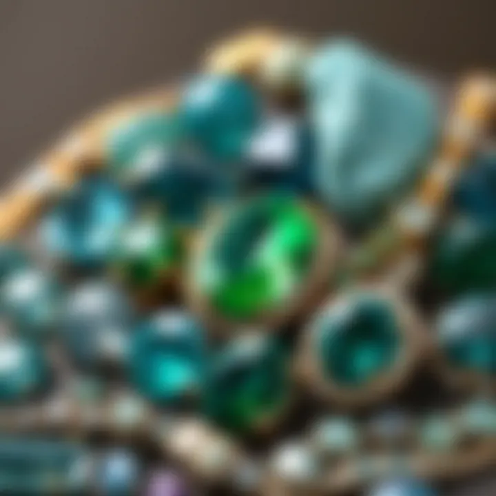 Blue Green Stones in Exquisite Jewelry Arrangement of various blue green stones used in jewelry