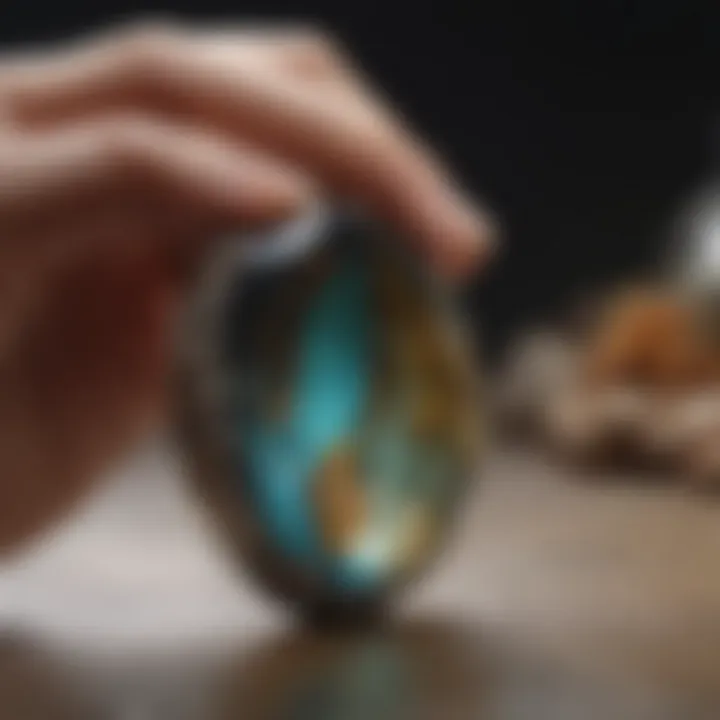 Artisan showcasing a polished cabochon gem