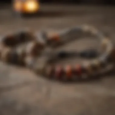Elegant Display of Handmade Rock Bracelets A collection of handmade rock bracelets displayed elegantly on a rustic surface