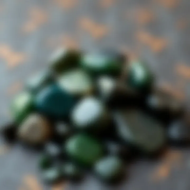 Collection of Dark Green Stones An assortment of different dark green stones arranged artistically, highlighting their diversity.