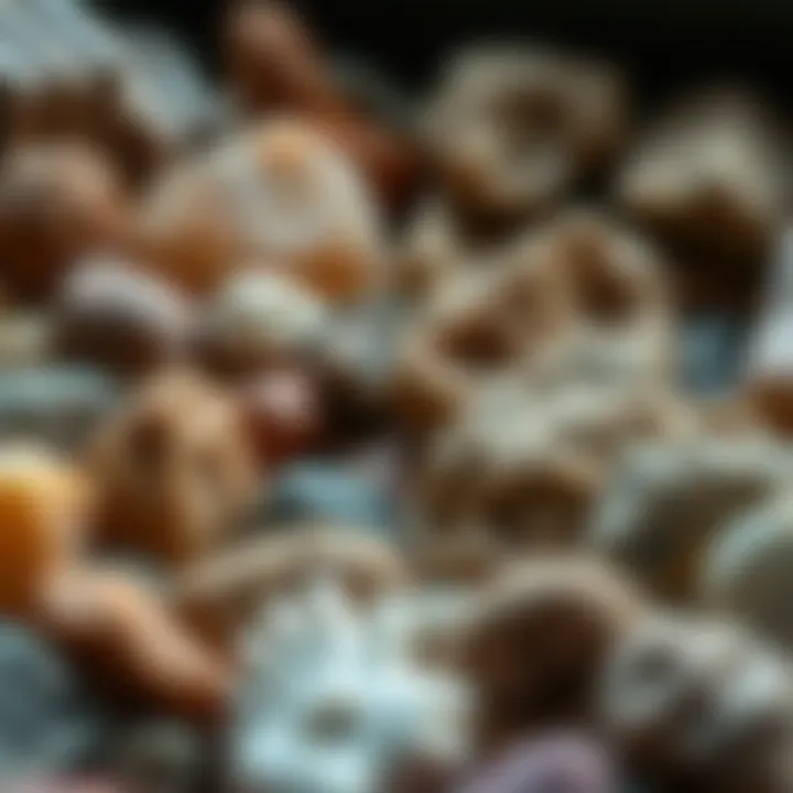 A close-up of various rocks and minerals collected by enthusiasts.