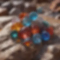An assortment of colorful Colorado gemstones displayed on a natural rock surface.