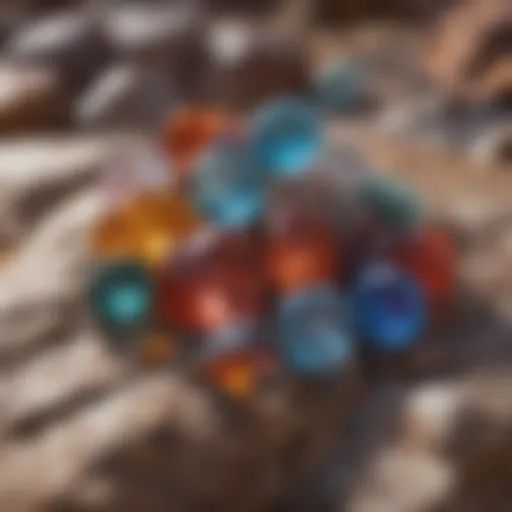 An assortment of colorful Colorado gemstones displayed on a natural rock surface.