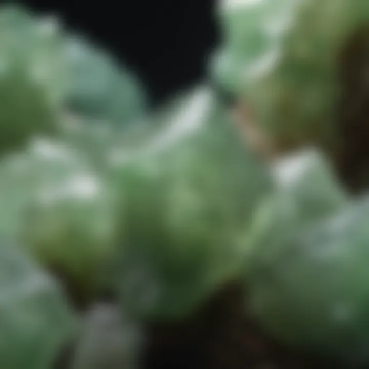 Close-up view of raw green calcite crystals