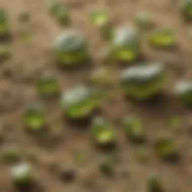 Close-up view of olivine sand grains showcasing their unique green hue and texture