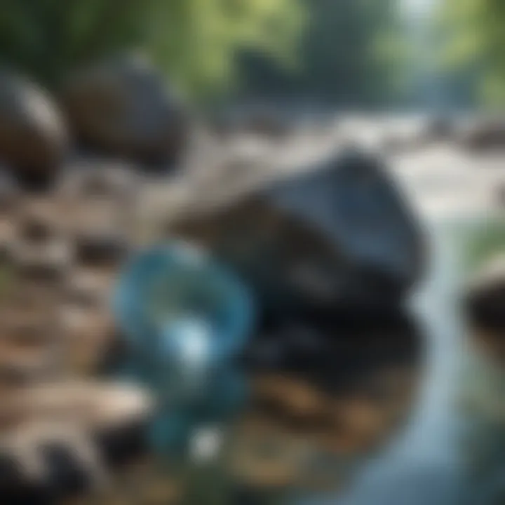 A serene landscape featuring aquamarine stones by a tranquil stream.