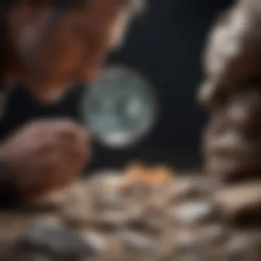 Exploring Geological Samples A knowledgeable individual examining a geological sample under a magnifying glass