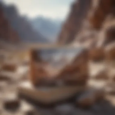 A detailed geology book open on a desk surrounded by rocks.