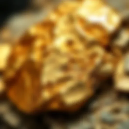 Close-up of a gold rock specimen showcasing its natural luster and texture