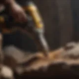 Close-up of a hammer drill in action on rock