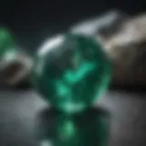 Close-up of an emerald gemstone reflecting light