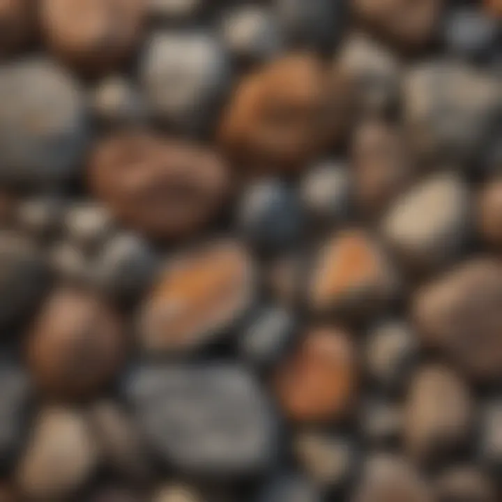 Close-up of igneous rocks displaying unique textures and colors