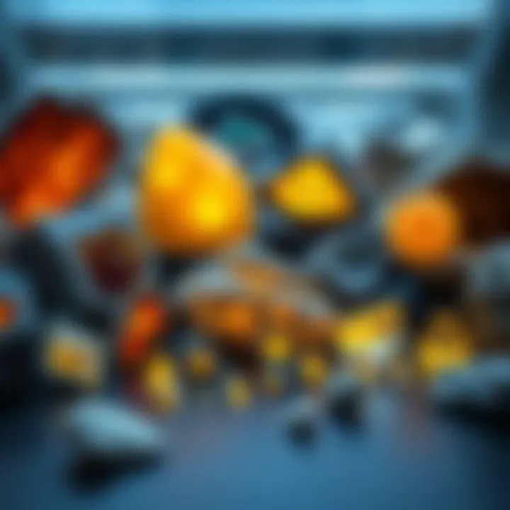 Different Yooperlite specimens displayed in a collection