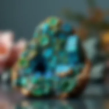 Artistic Display of Azurite, Malachite, and Chrysocolla Artistic arrangement of azurite, malachite, and chrysocolla emphasizing their beauty and diversity