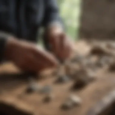 A knowledgeable dealer presenting arrowhead artifacts to a potential buyer