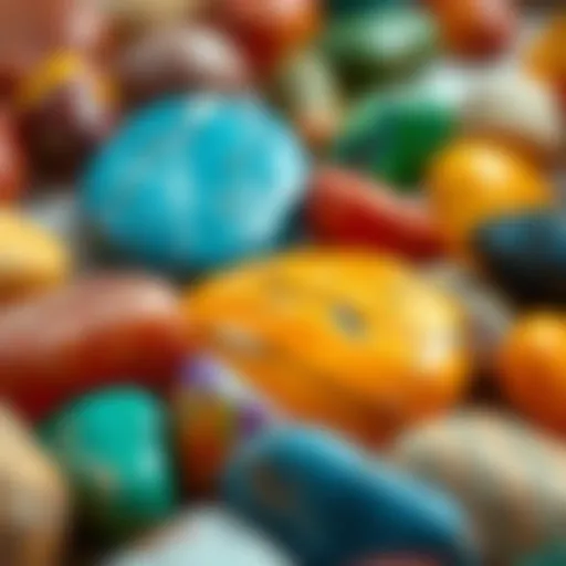 Close-up of polished stones showcasing vibrant colors