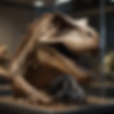 Dinosaur fossil displayed in a collector's showcase