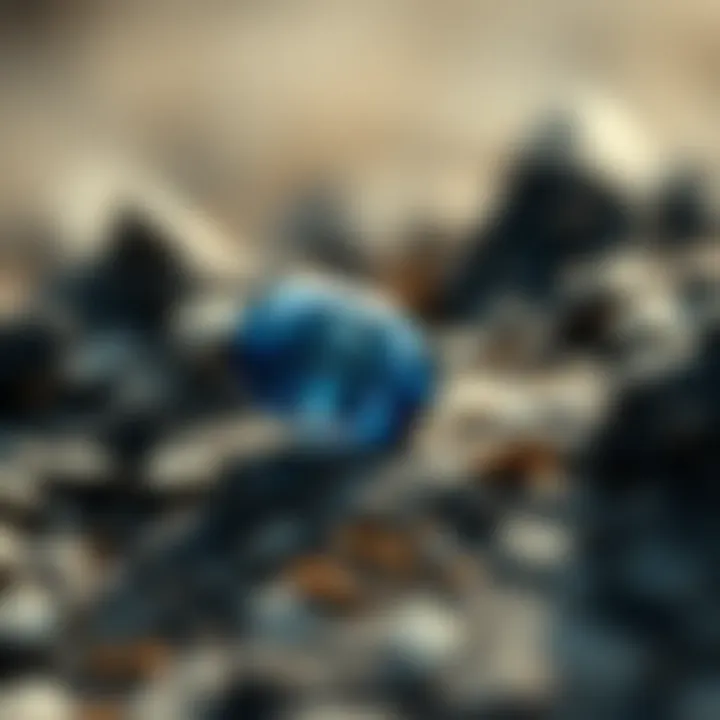 An artistic representation of blue sapphire in its natural setting, emphasizing its brilliance