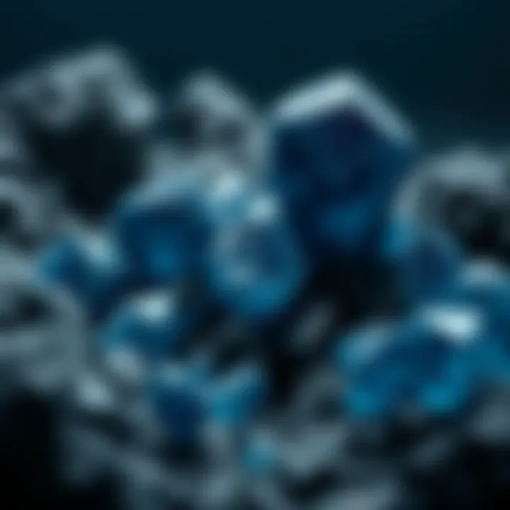 Geological formation of dark blue crystals