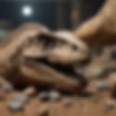 Fossil Artifacts on Display Close-up of artifacts from a dinosaur excavation in a display case