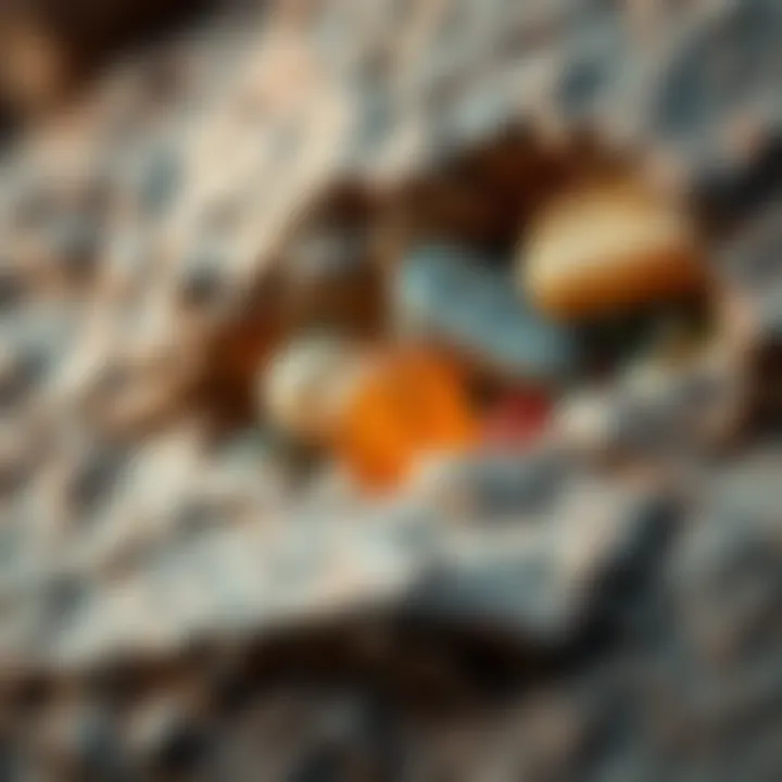 Natural Stone Formation A close-up view of a geological formation with different types of natural stones embedded in it.