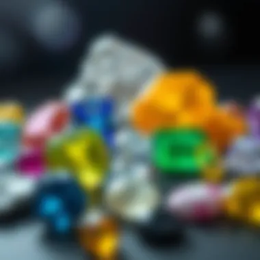 Synthetic Gem Showcase An artistic arrangement of synthetic gems highlighting their flawless designs and modern appeal.