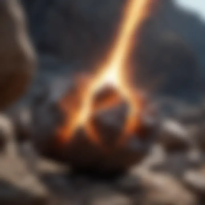 Close-up of a spark-producing rock against a natural backdrop