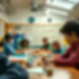 A vibrant classroom setting with students engaging with earth science materials.