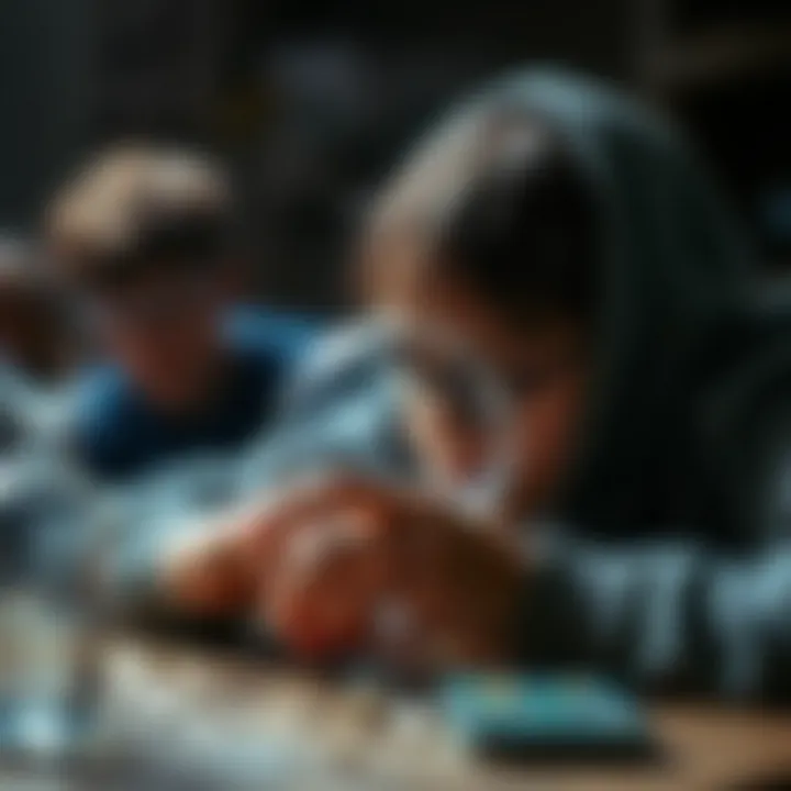 A close-up of a student conducting a hands-on earth science experiment.