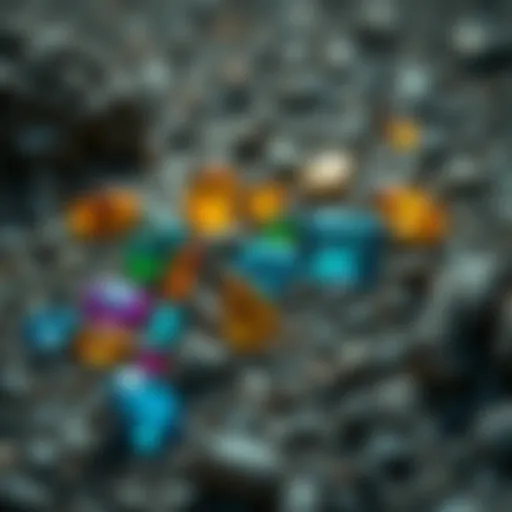 Vibrant gemstones scattered among gravel