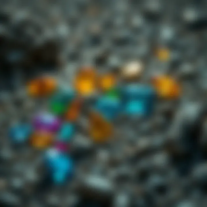 Vibrant gemstones scattered among gravel