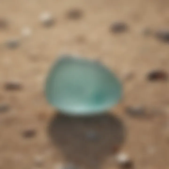 Close-up view of sea glass on a sandy beach