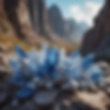Blue and White Crystals in Natural Landscape A natural landscape featuring blue and white crystals in their geological context.
