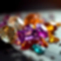 Close-up of polished gemstones reflecting light