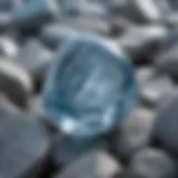 Close-up view of light blue clear stone showcasing its translucency and unique textures