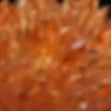 Close-up view of a light orange crystal showcasing its unique facets