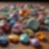 A stunning array of colorful mineral rocks displayed on a wooden table.