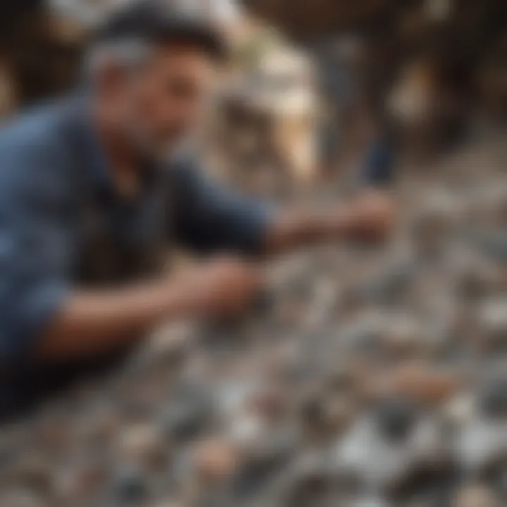 A picturesque scene of a local vendor showcasing mineral rocks at a market.