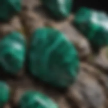 Natural malachite stones showcasing vibrant green hues and patterns